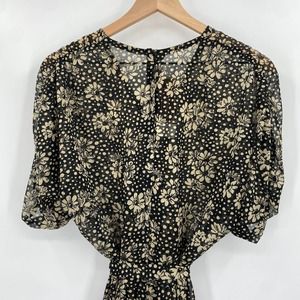 Young Edwardian by Arpeja VTG 70's Sheer Black‎ Cream Floral Dress Size 13/Small